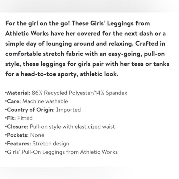 GIRLS Athletic Legging‎ New XXL (18) - Picture 5 of 5